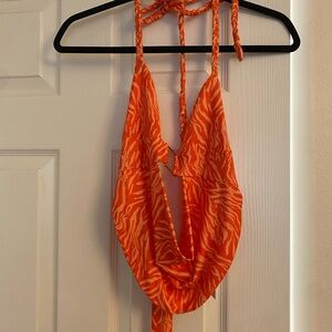 Vibrant Orange Animal Print Halter Crop Top